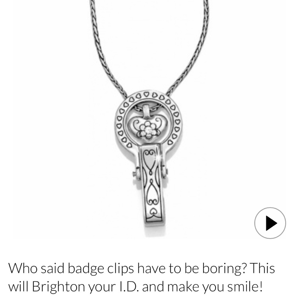 Brighton Silver Badge Clip Necklace with Crystal Accents